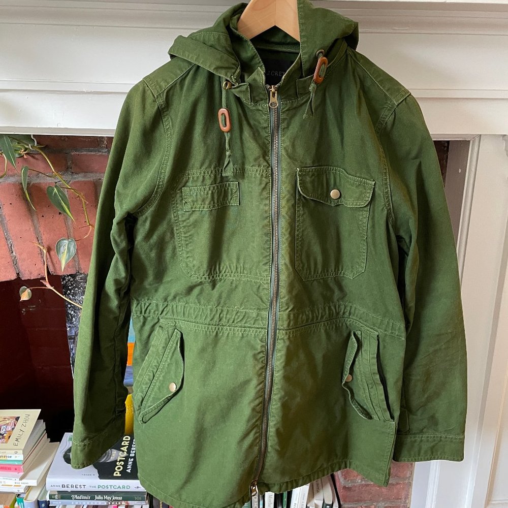 J. Crew Utility Jacket Military Women’s Size L Green Full Zip Hooded